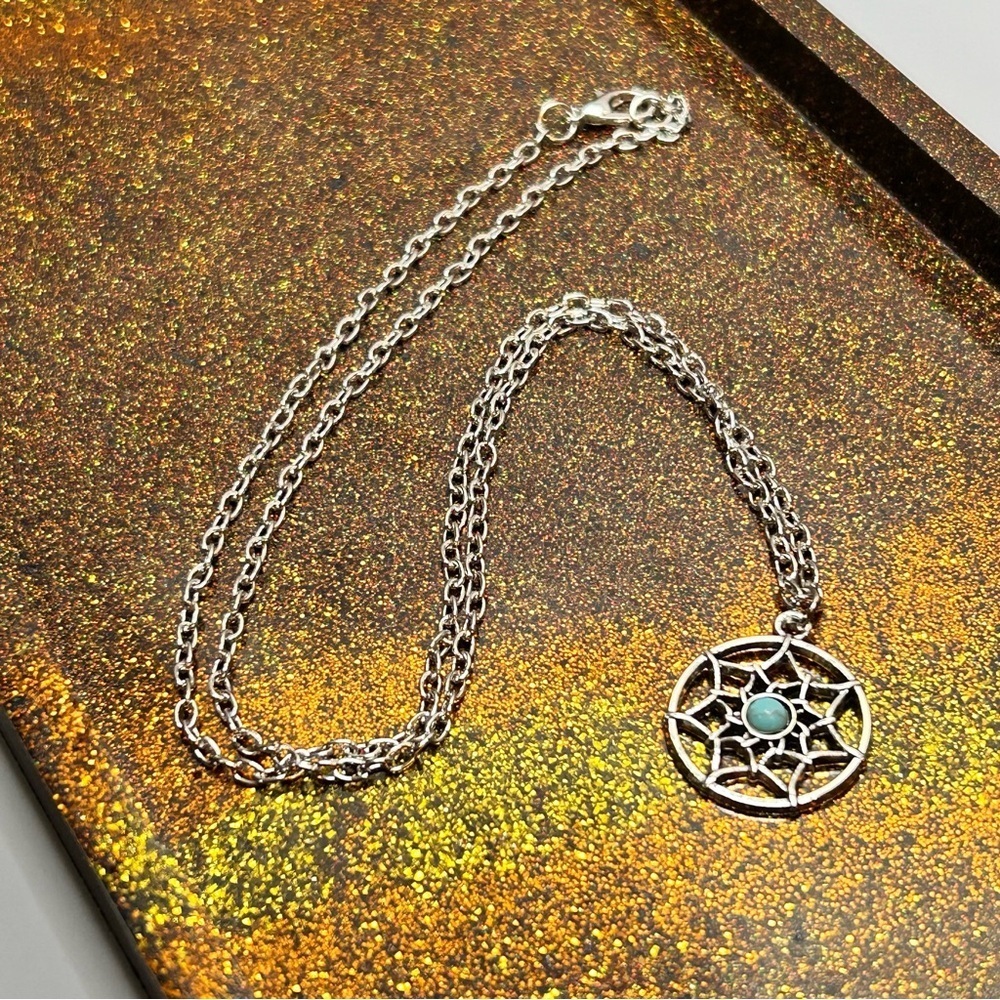 Silver Tone Pendant Necklace with Turquoise Stone Accent